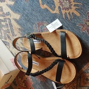 Women's black braided Rhinestone embellished sandal